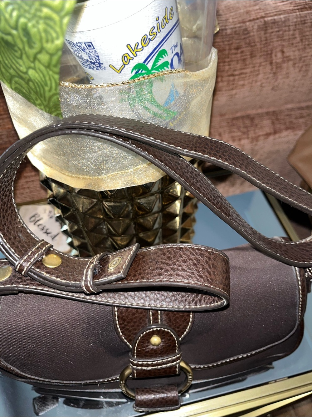 Chaps Small Shoulder Bag in Dark Brown with Gold Hardware - Picture 2 of 4
